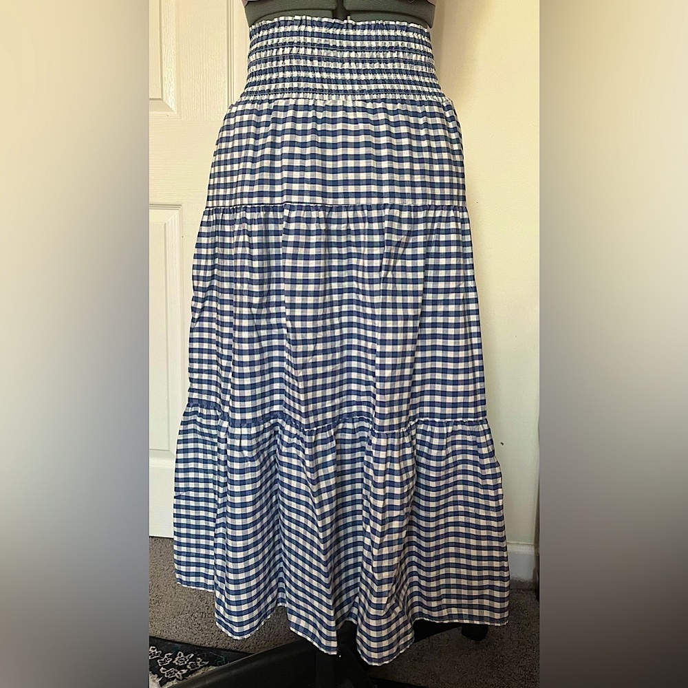 Universal Thread Cotton Blue and White Gingham Tiered Maxi Skirt
